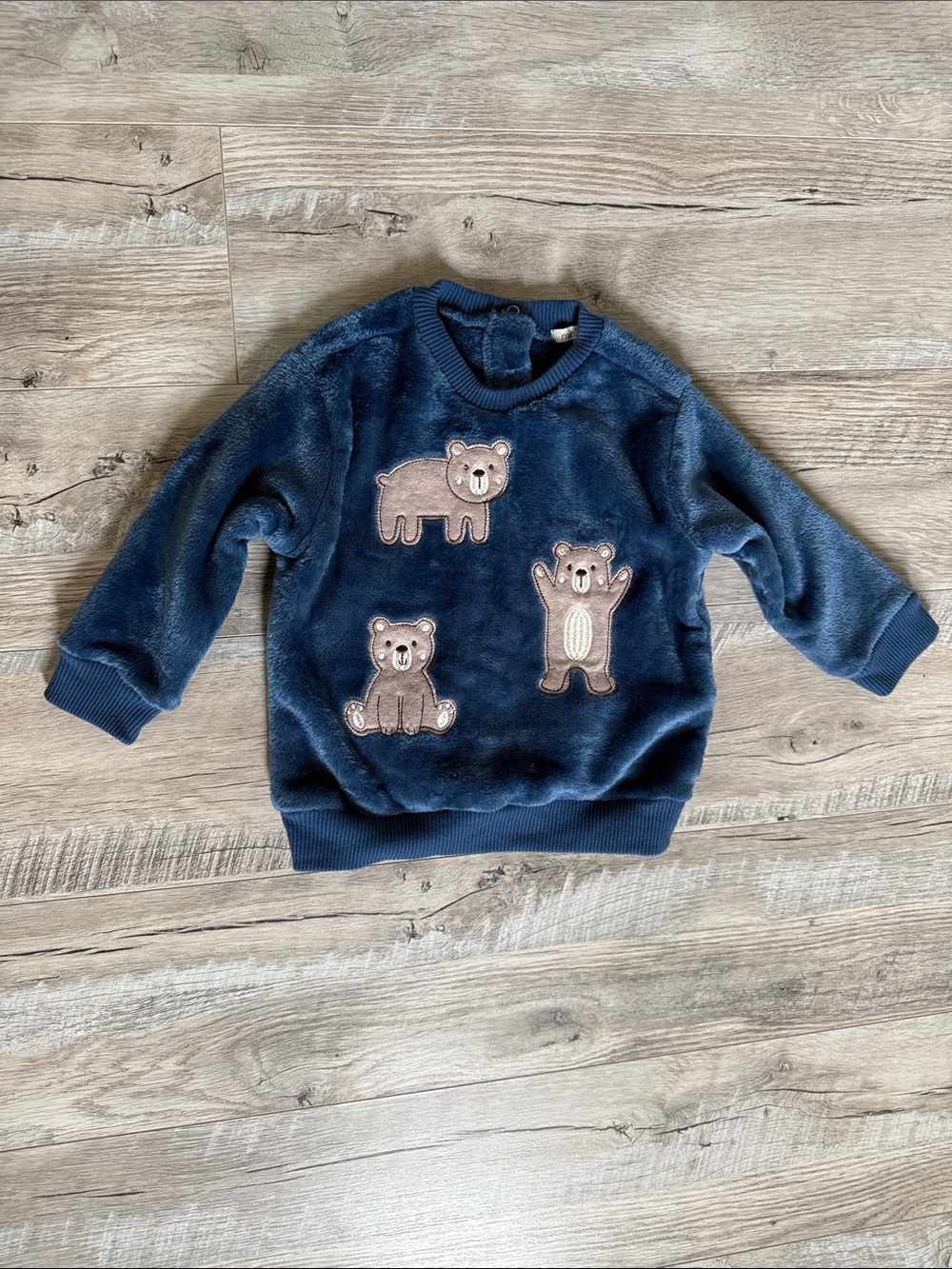 Plush Navy Bear Applique Hoodie Sweatshirt - Kids